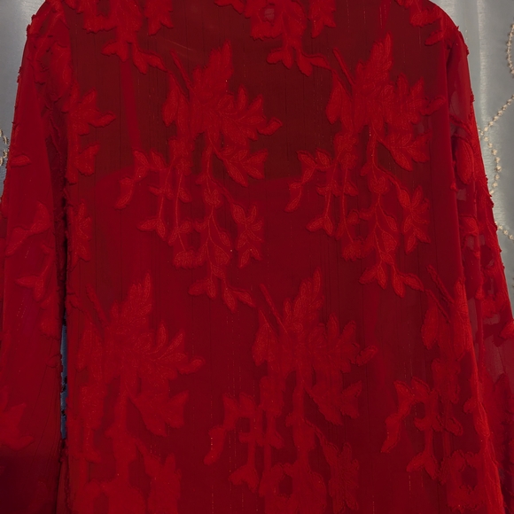 Liz Claiborne Red Floral Women's Semi Sheer Blouse W/ Tank Top - Petit Small - Picture 3 of 4